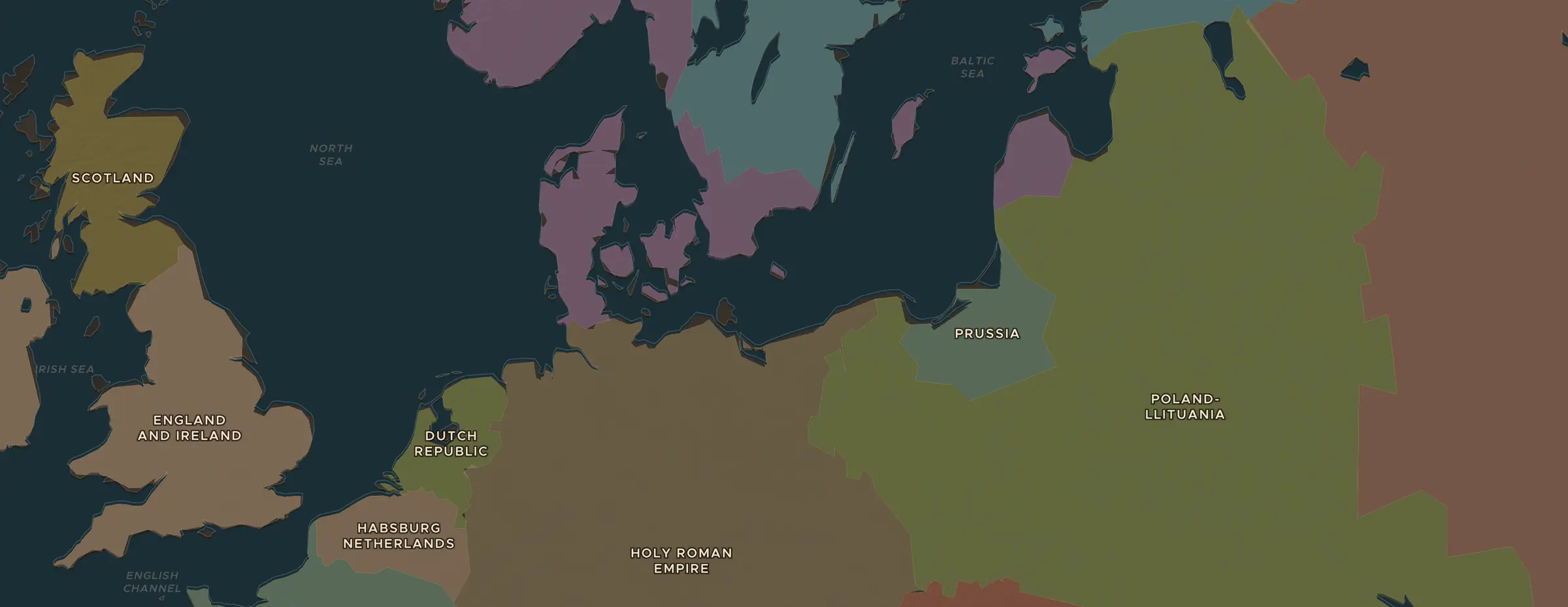 Die ChronoAtlas-Karte im Jahr 1630 n. Chr., mit allen Stationen dieser Stunde