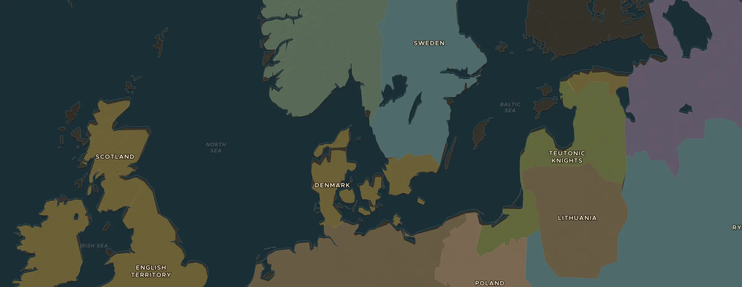 De ChronoAtlas-kaart in 1300 n.Chr., met de plekken uit deze les