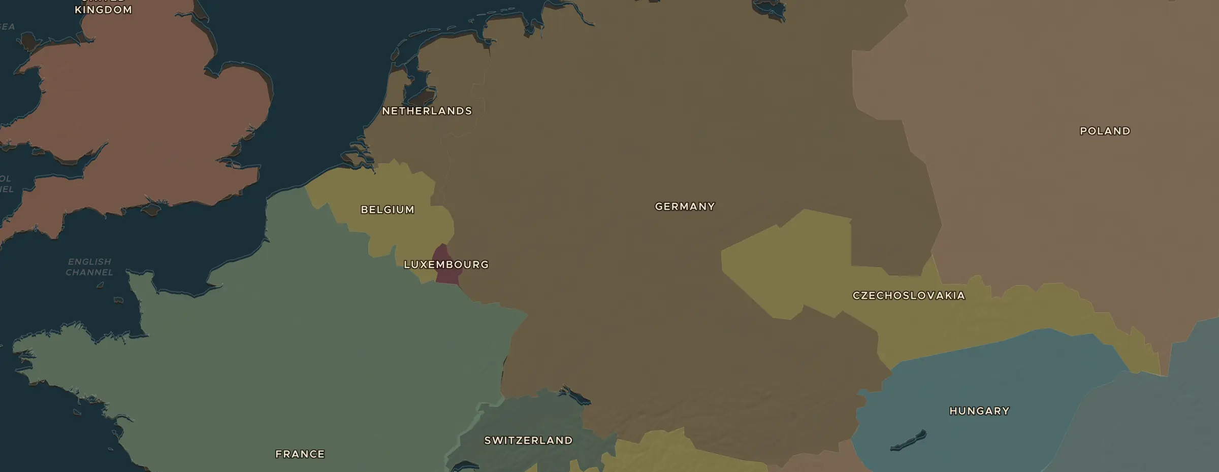 Die ChronoAtlas-Karte im Jahr 1930 n. Chr., mit allen Stationen dieser Stunde