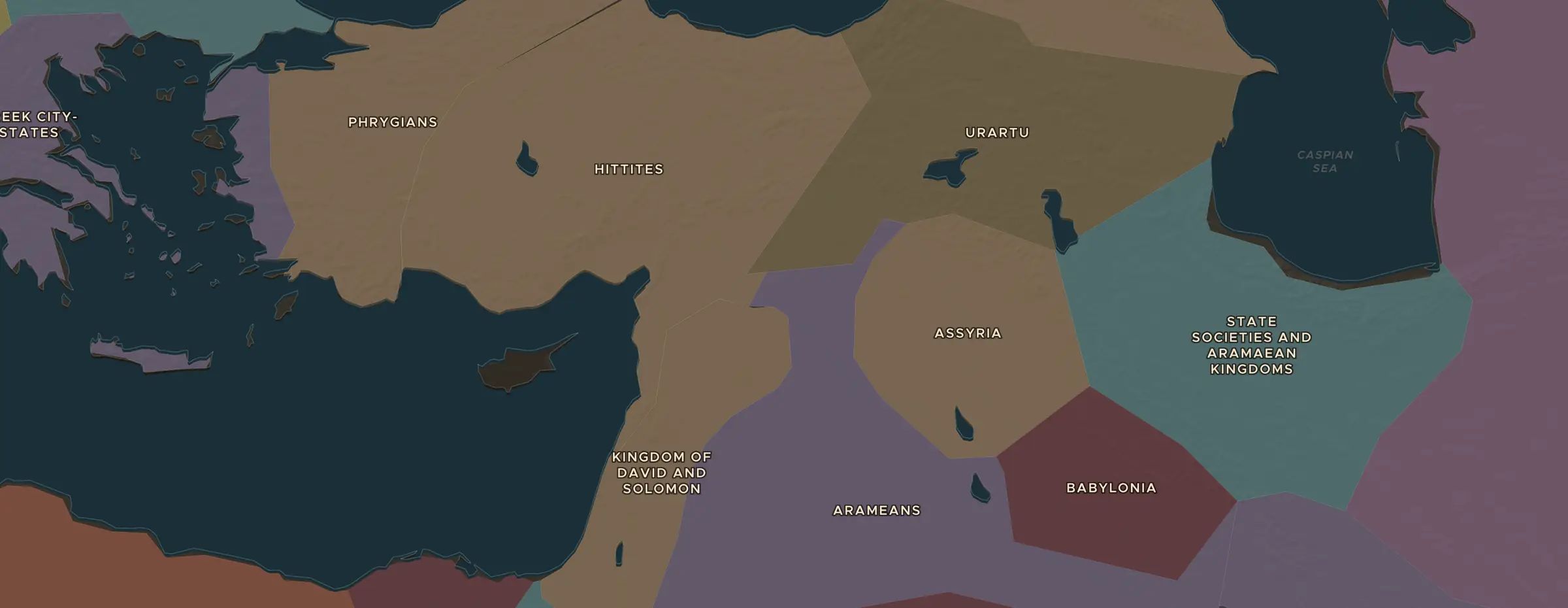 El mapa de ChronoAtlas en 1300 a. C., con los lugares que visita esta lección