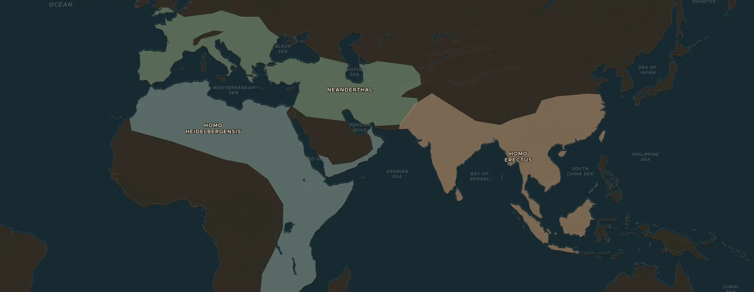 El mapa de ChronoAtlas en 15000 a. C., con los lugares que visita esta lección