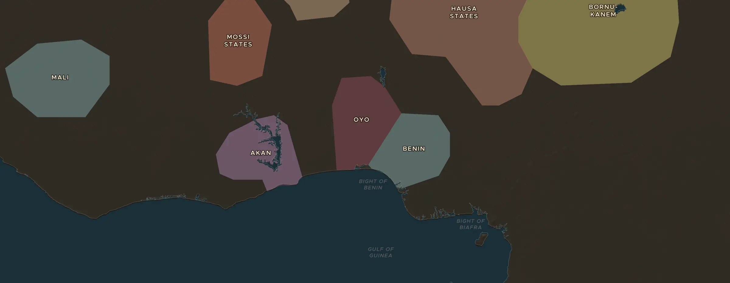 De ChronoAtlas-kaart in 1700 n.Chr., met de plekken uit deze les