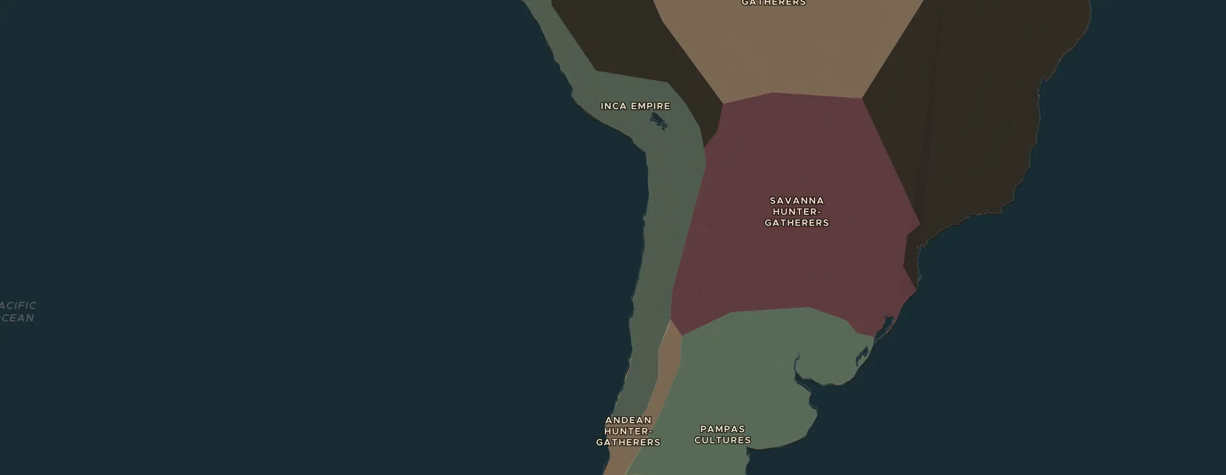De ChronoAtlas-kaart in 1500 n.Chr., met de plekken uit deze les