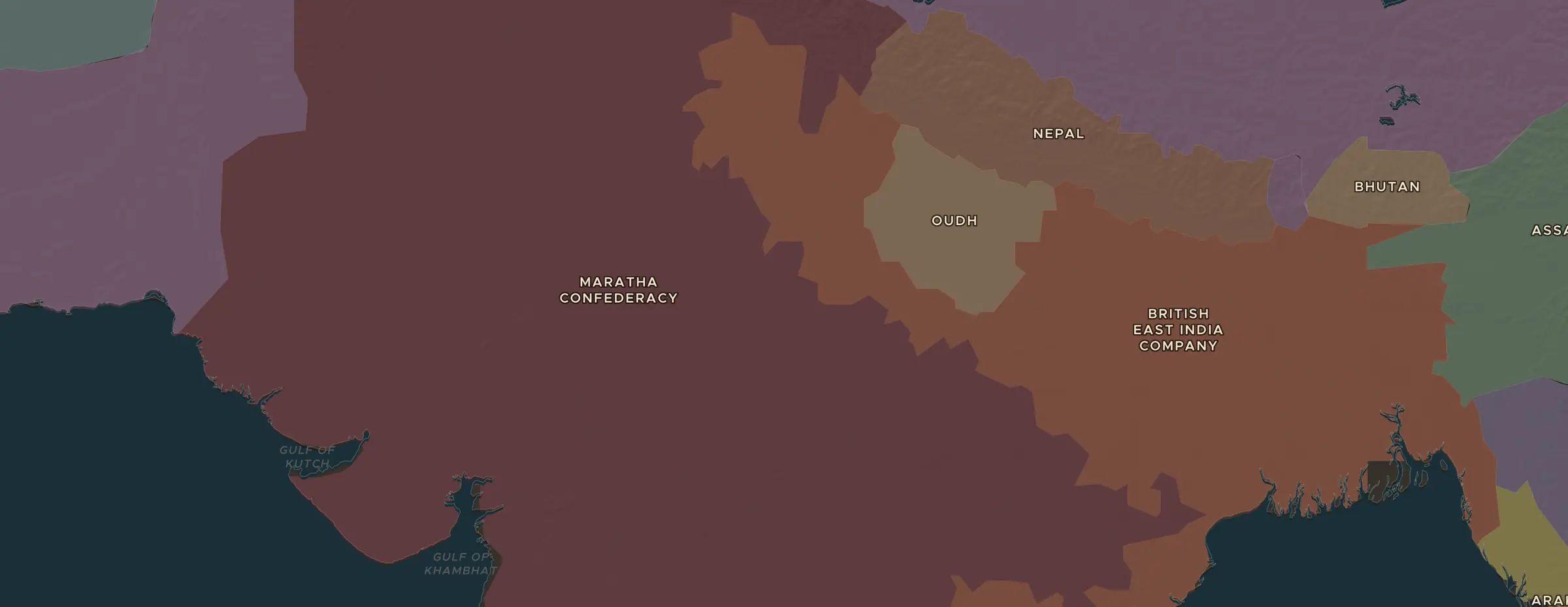 Die ChronoAtlas-Karte im Jahr 1857 n. Chr., mit allen Stationen dieser Stunde