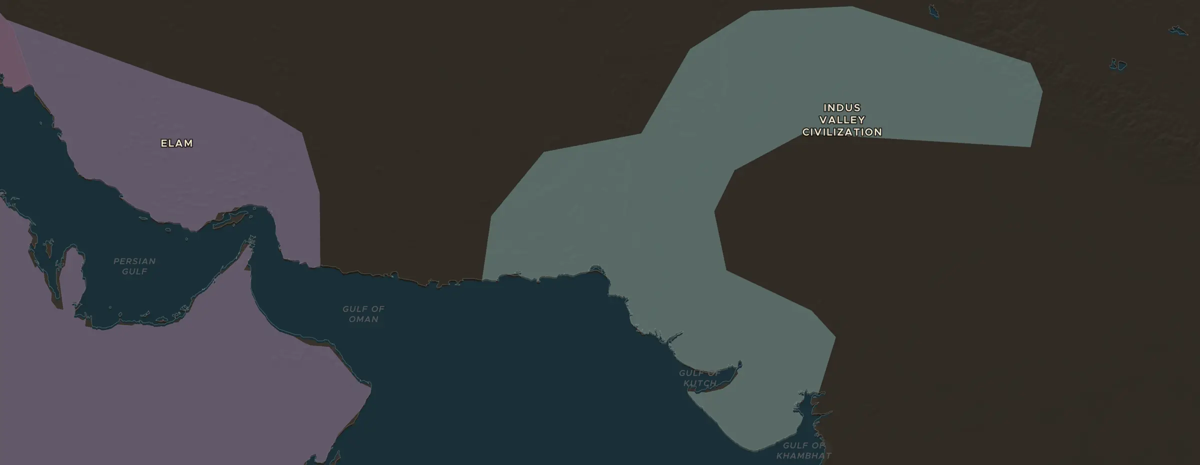 El mapa de ChronoAtlas en 2500 a. C., con los lugares que visita esta lección