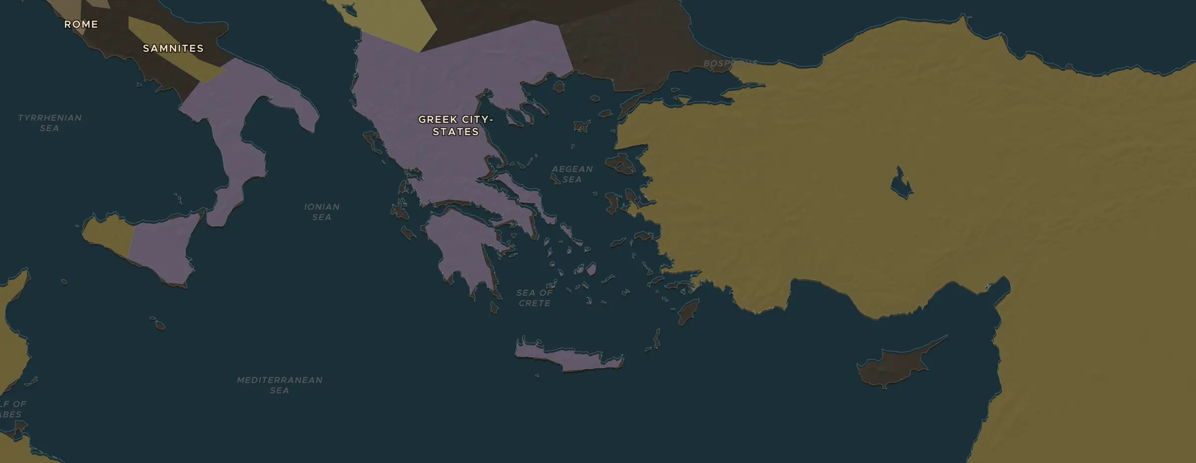 El mapa de ChronoAtlas en 490 a. C., con los lugares que visita esta lección