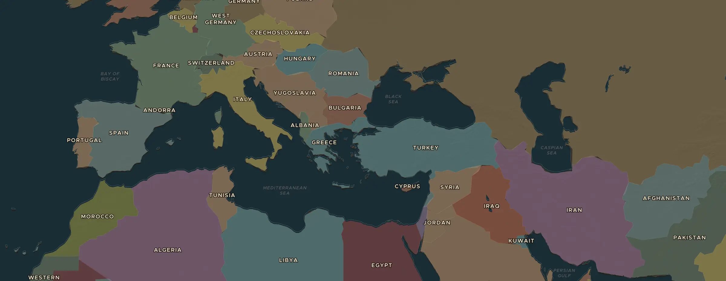Die ChronoAtlas-Karte im Jahr 1960 n. Chr., mit allen Stationen dieser Stunde