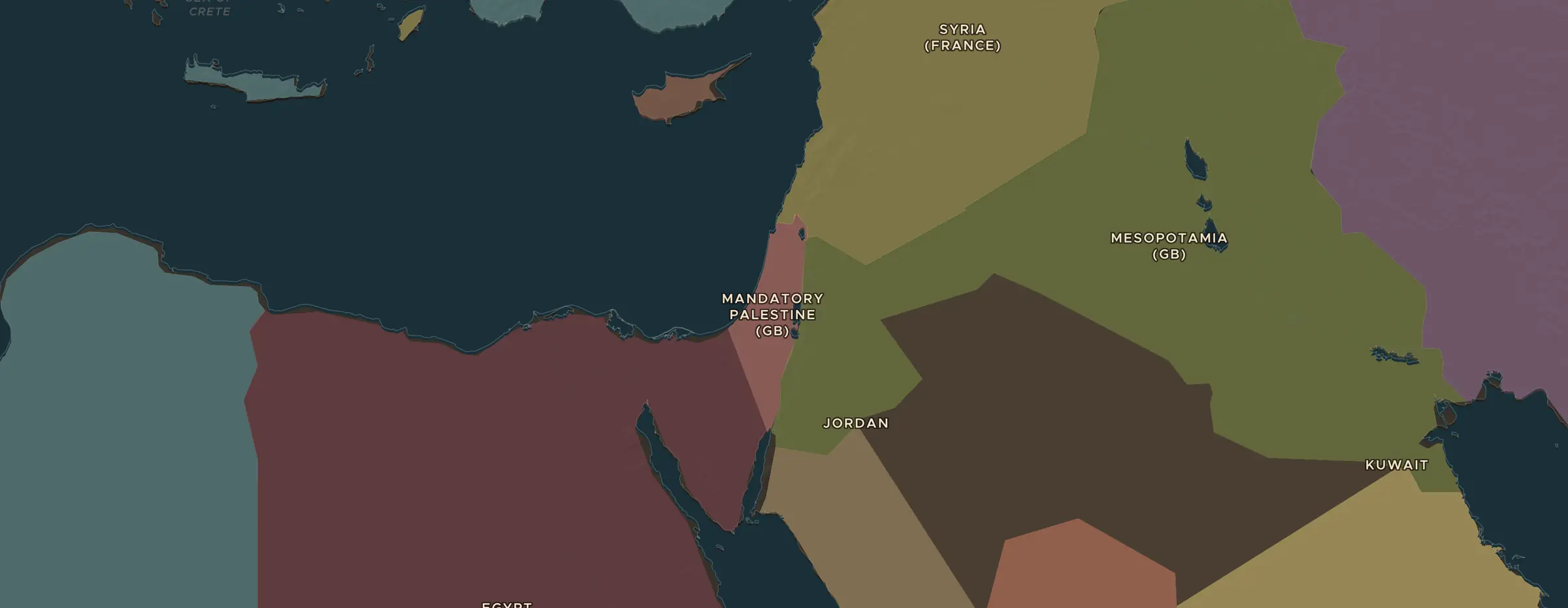 Die ChronoAtlas-Karte im Jahr 1930 n. Chr., mit allen Stationen dieser Stunde