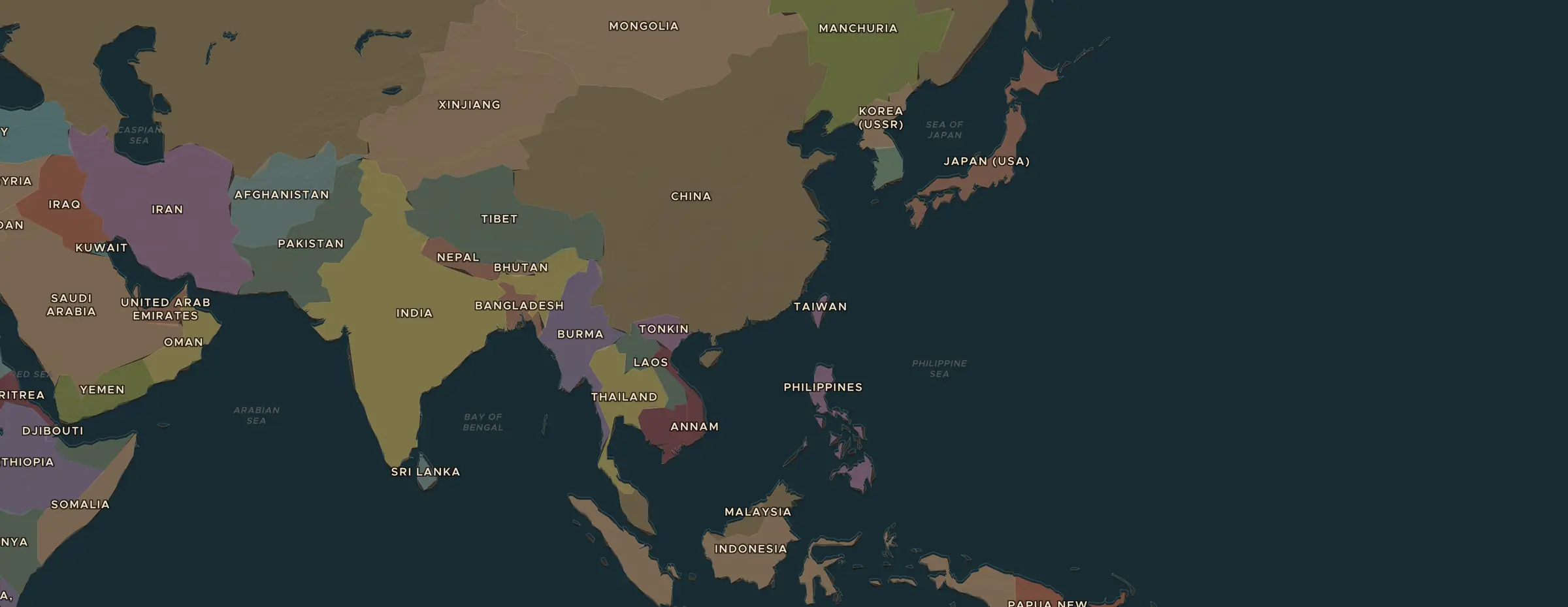 La carte ChronoAtlas en 1938 apr. J.-C., avec les lieux étudiés dans cette séquence