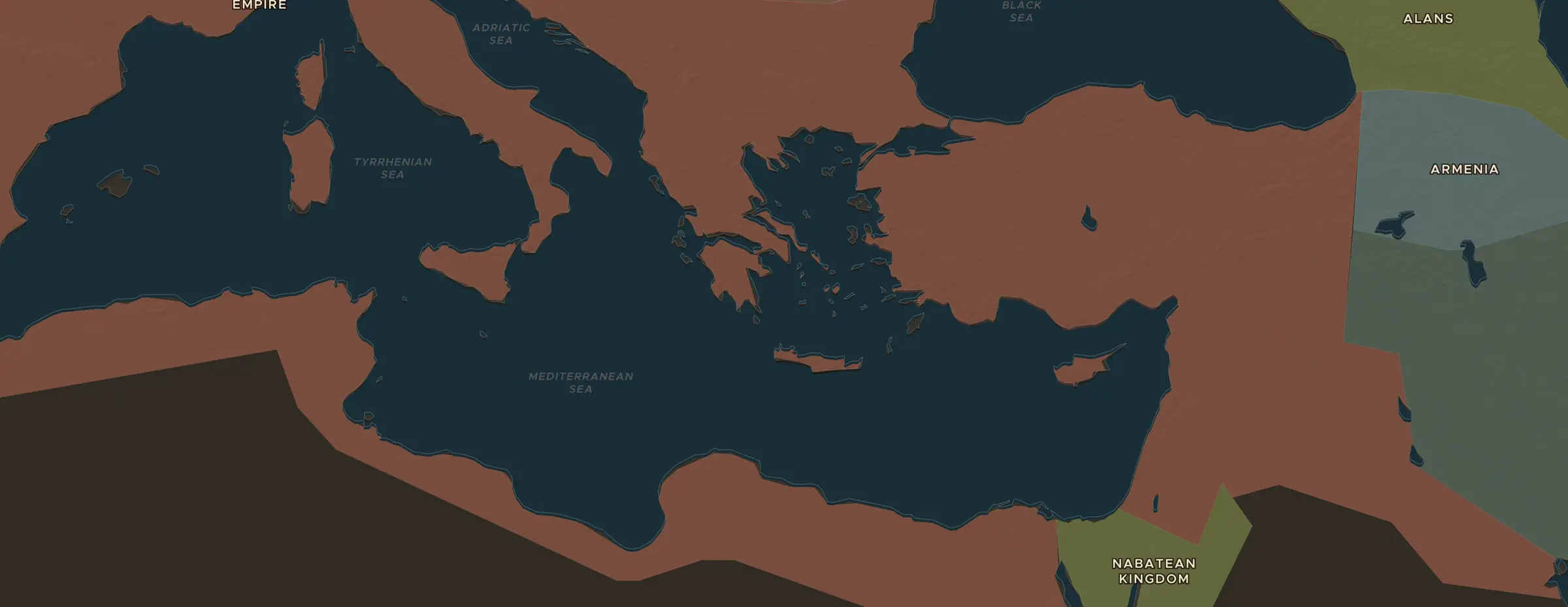 Die ChronoAtlas-Karte im Jahr 135 n. Chr., mit allen Stationen dieser Stunde
