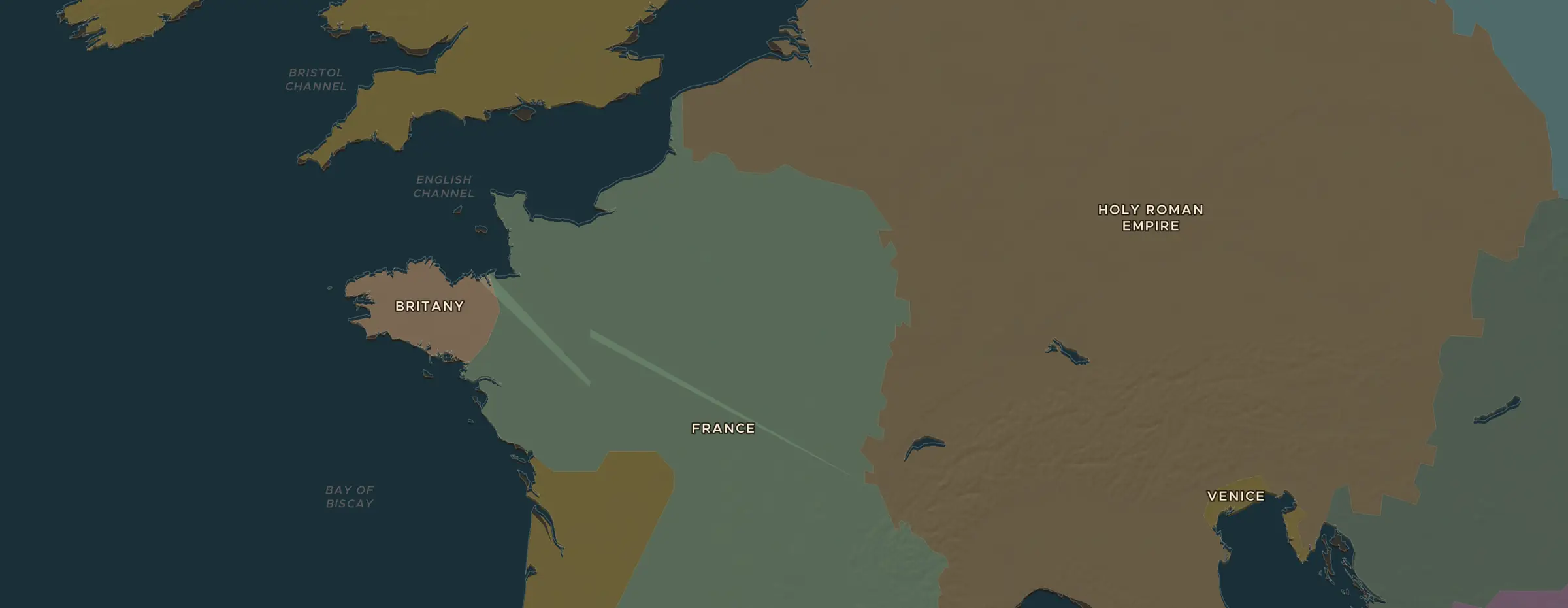De ChronoAtlas-kaart in 1429 n.Chr., met de plekken uit deze les
