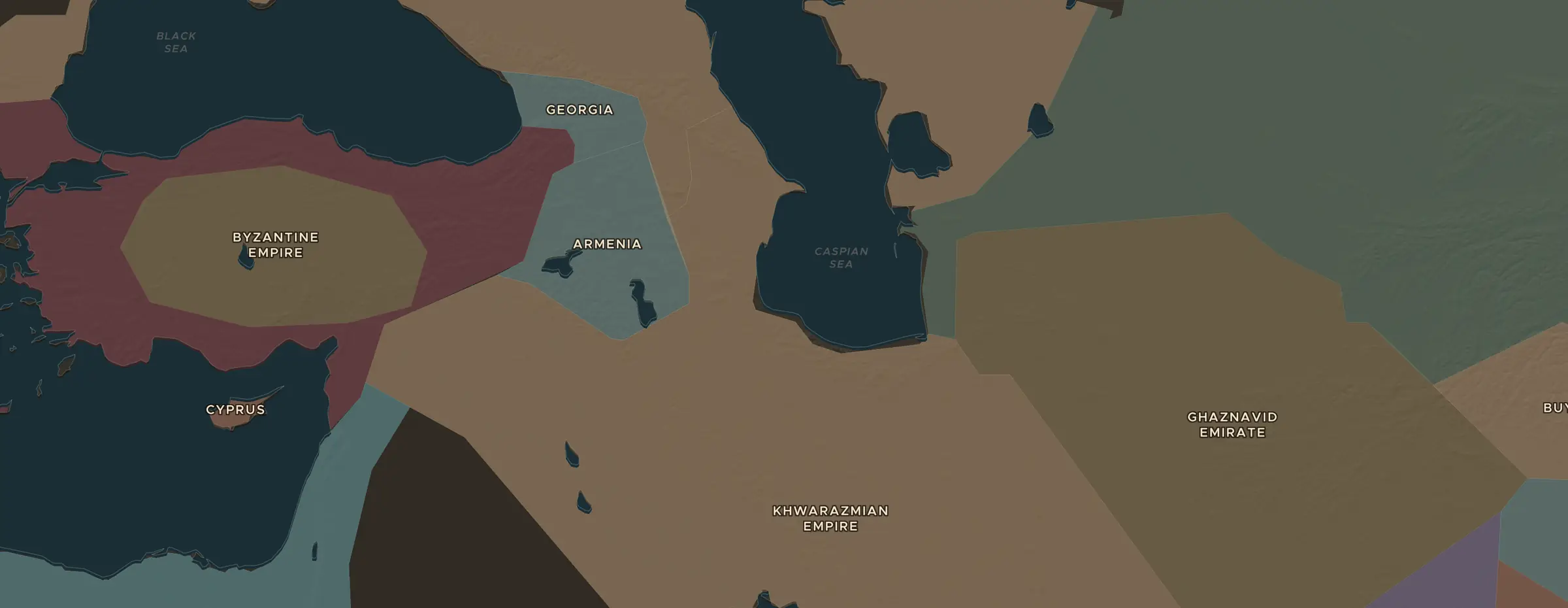 El mapa de ChronoAtlas en 1200 d. C., con los lugares que visita esta lección