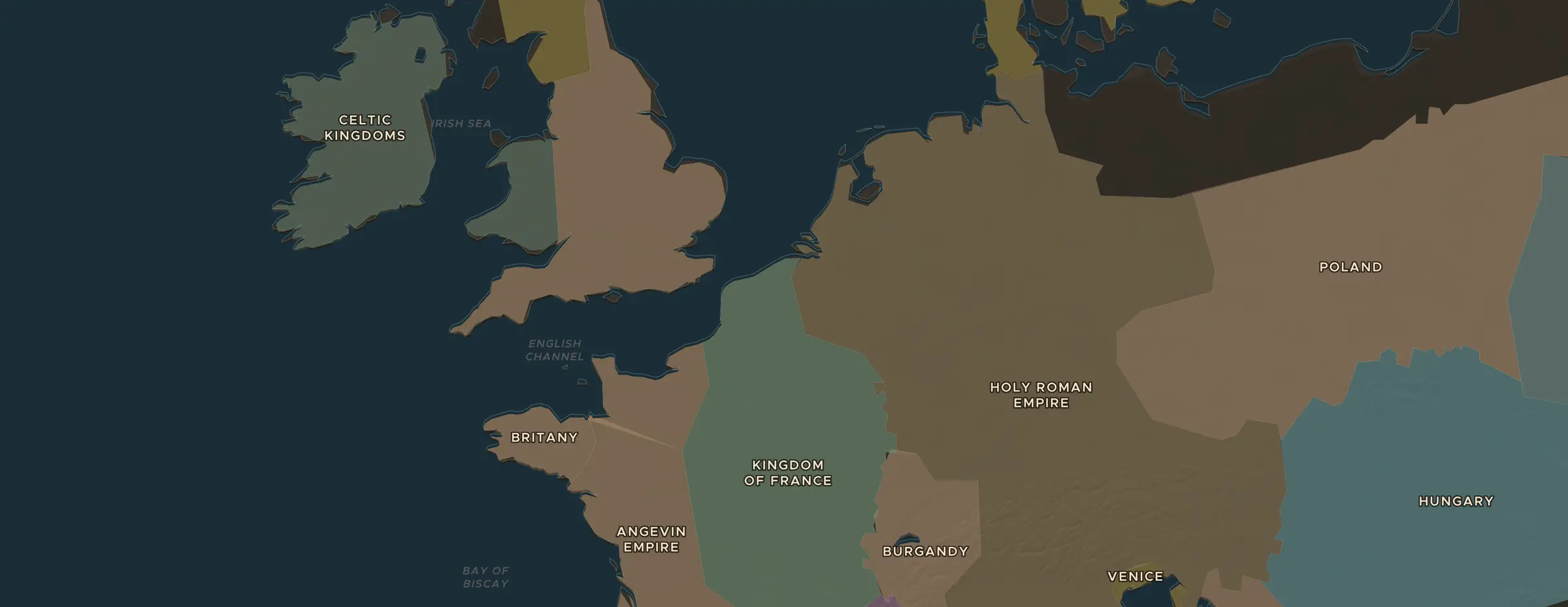 Die ChronoAtlas-Karte im Jahr 1200 n. Chr., mit allen Stationen dieser Stunde