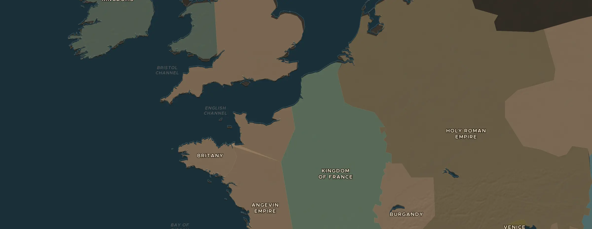 Die ChronoAtlas-Karte im Jahr 1200 n. Chr., mit allen Stationen dieser Stunde