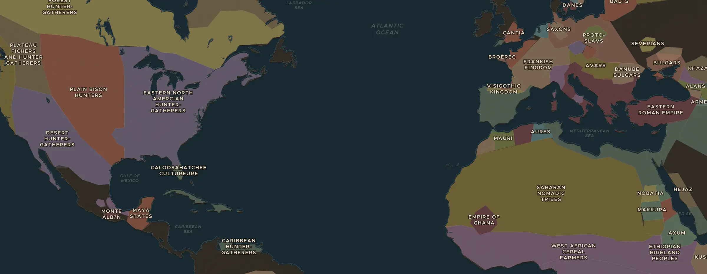 Die ChronoAtlas-Karte im Jahr 700 n. Chr., mit allen Stationen dieser Stunde