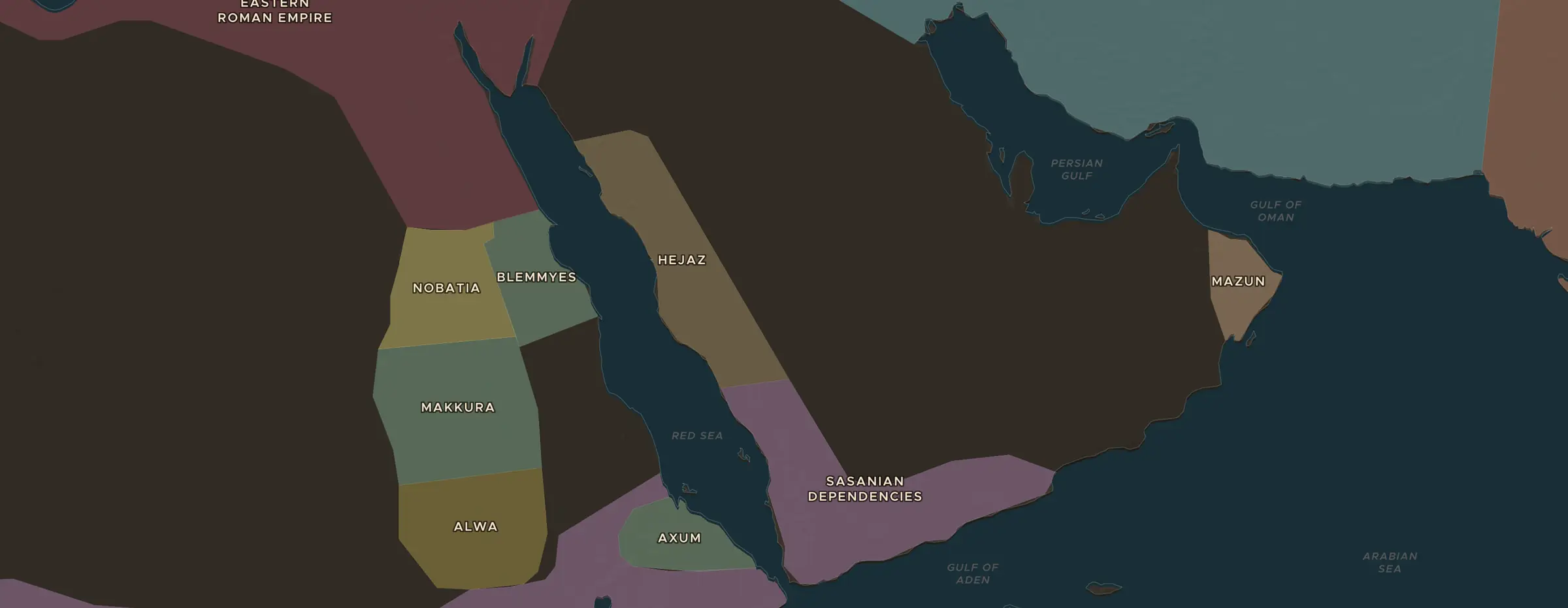 El mapa de ChronoAtlas en 600 d. C., con los lugares que visita esta lección