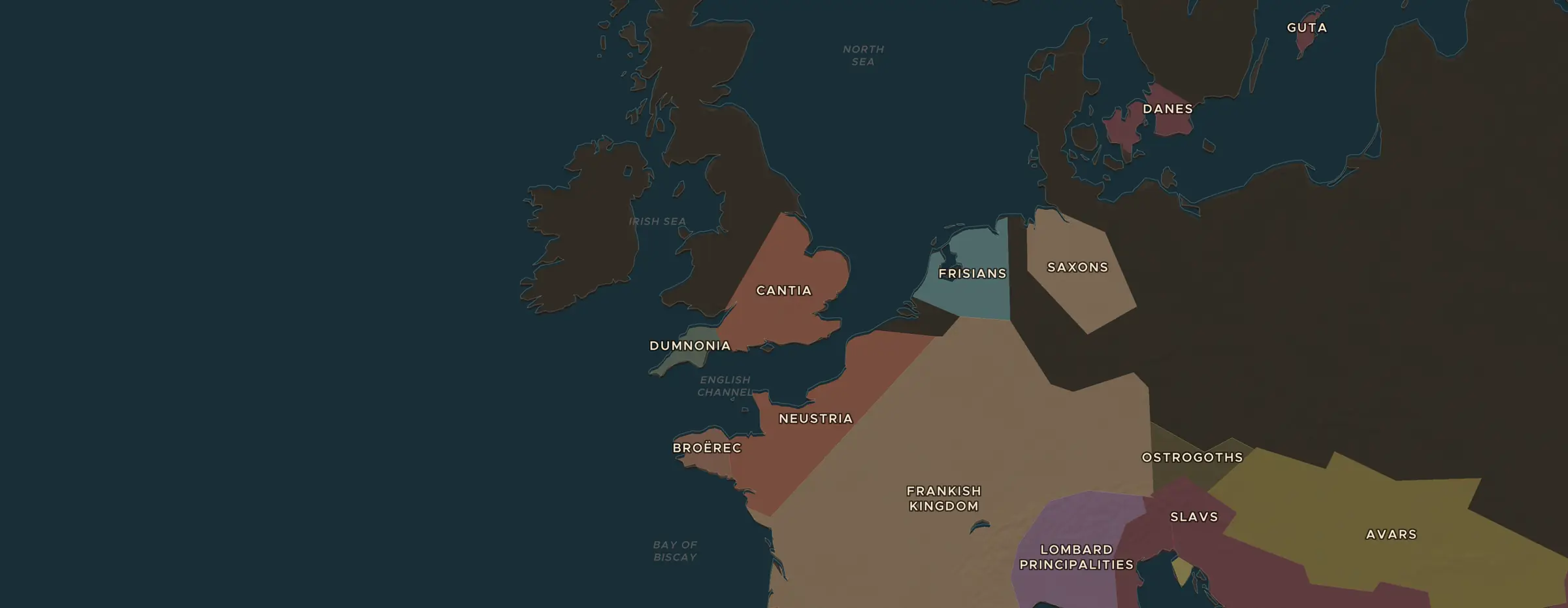 Die ChronoAtlas-Karte im Jahr 600 n. Chr., mit allen Stationen dieser Stunde
