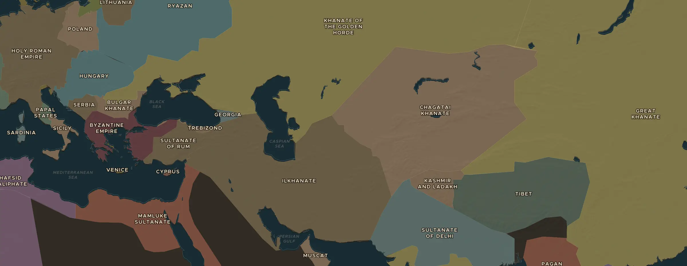 De ChronoAtlas-kaart in 1279 n.Chr., met de plekken uit deze les