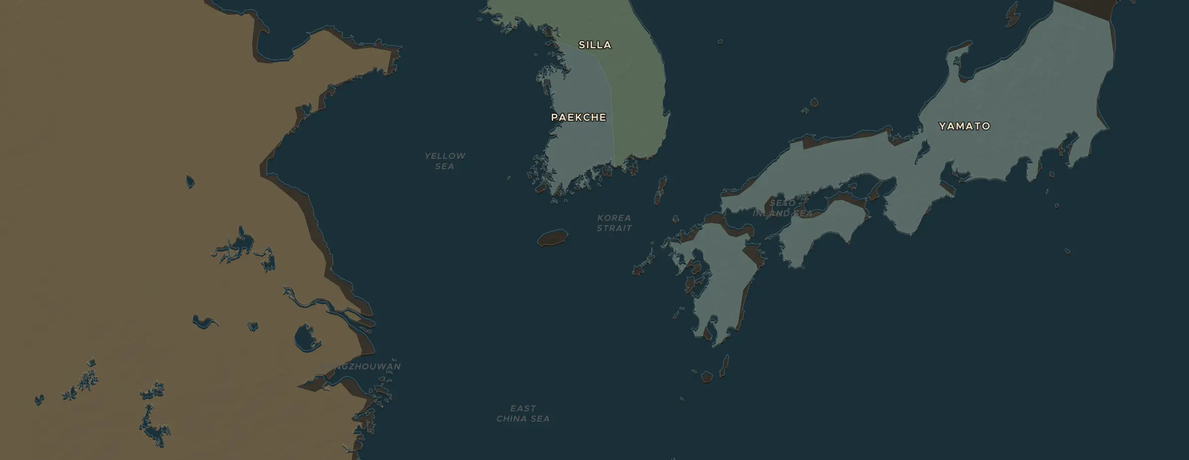 El mapa de ChronoAtlas en 710 d. C., con los lugares que visita esta lección
