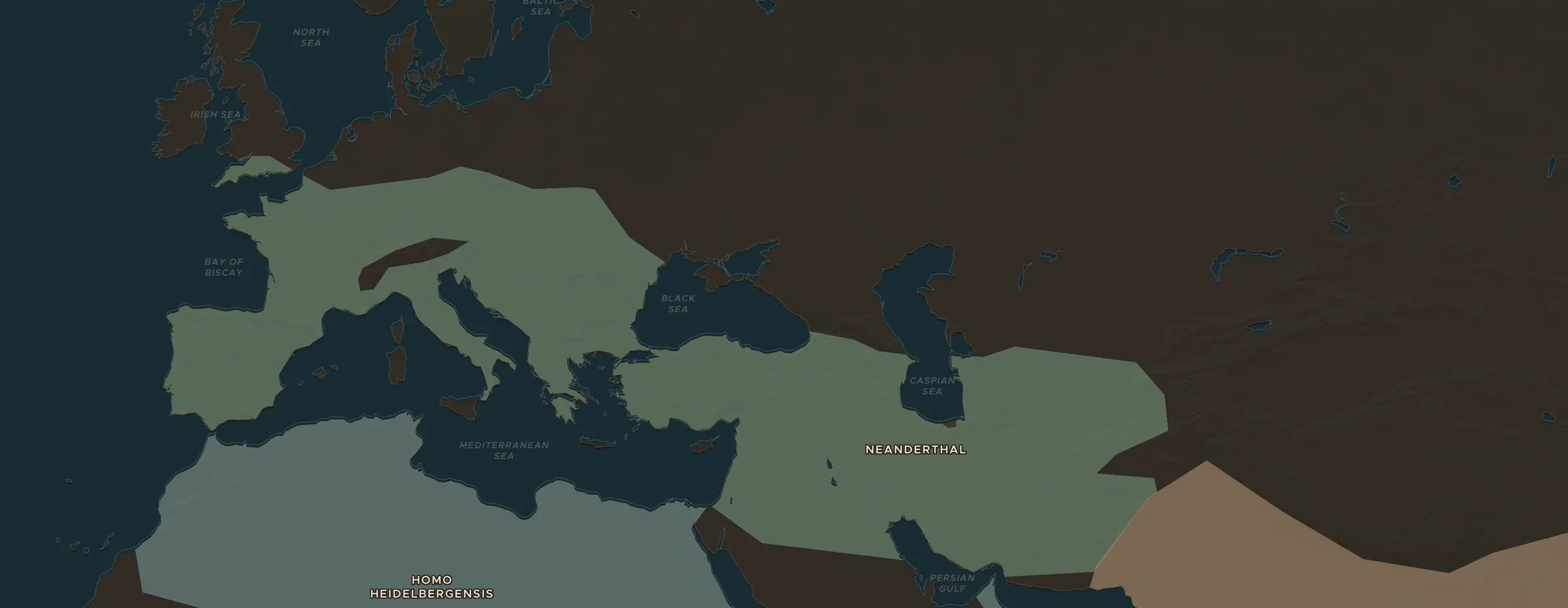 Die ChronoAtlas-Karte im Jahr 20000 v. Chr., mit allen Stationen dieser Stunde