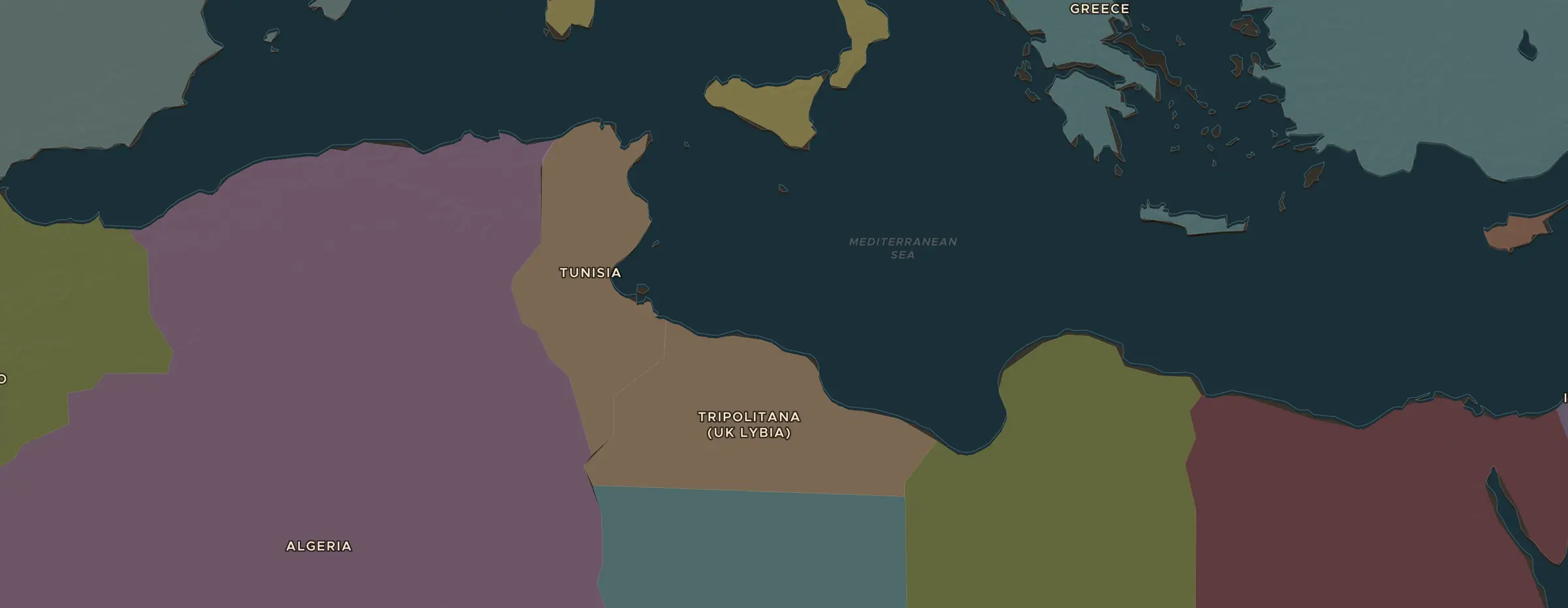 Die ChronoAtlas-Karte im Jahr 1938 n. Chr., mit allen Stationen dieser Stunde