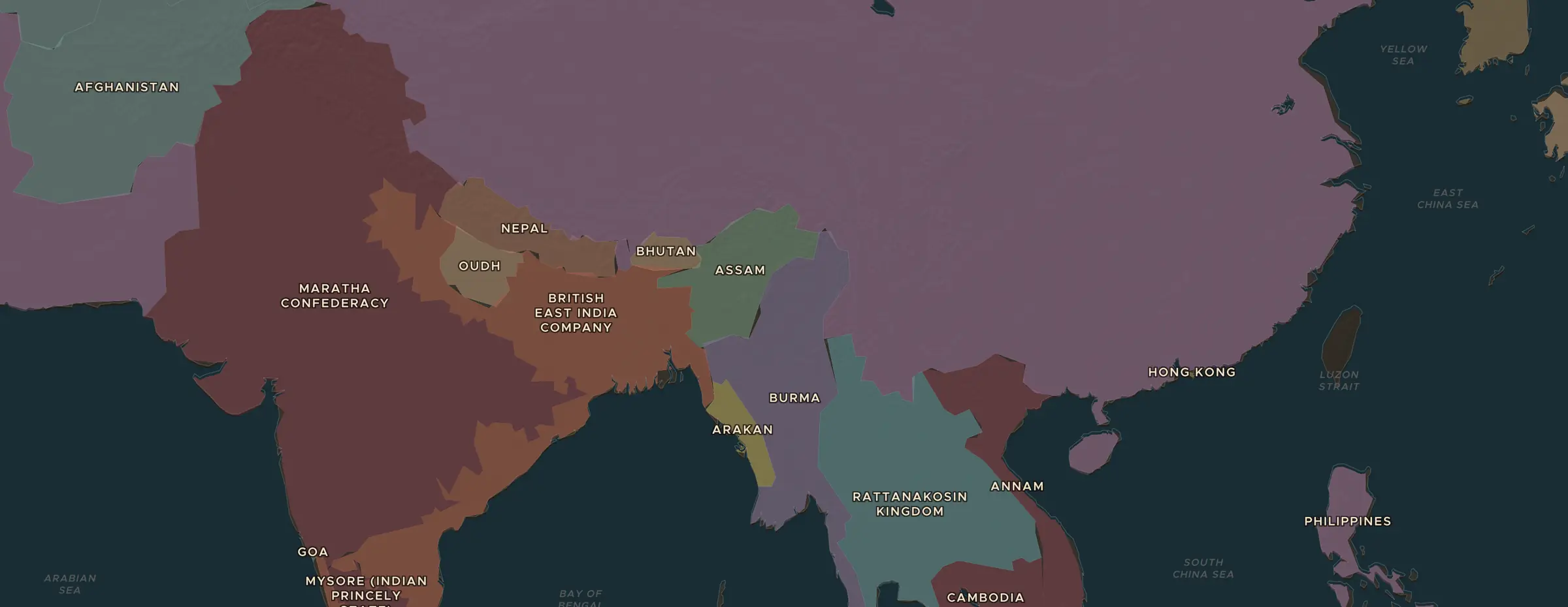 La carte ChronoAtlas en 1842 apr. J.-C., avec les lieux étudiés dans cette séquence