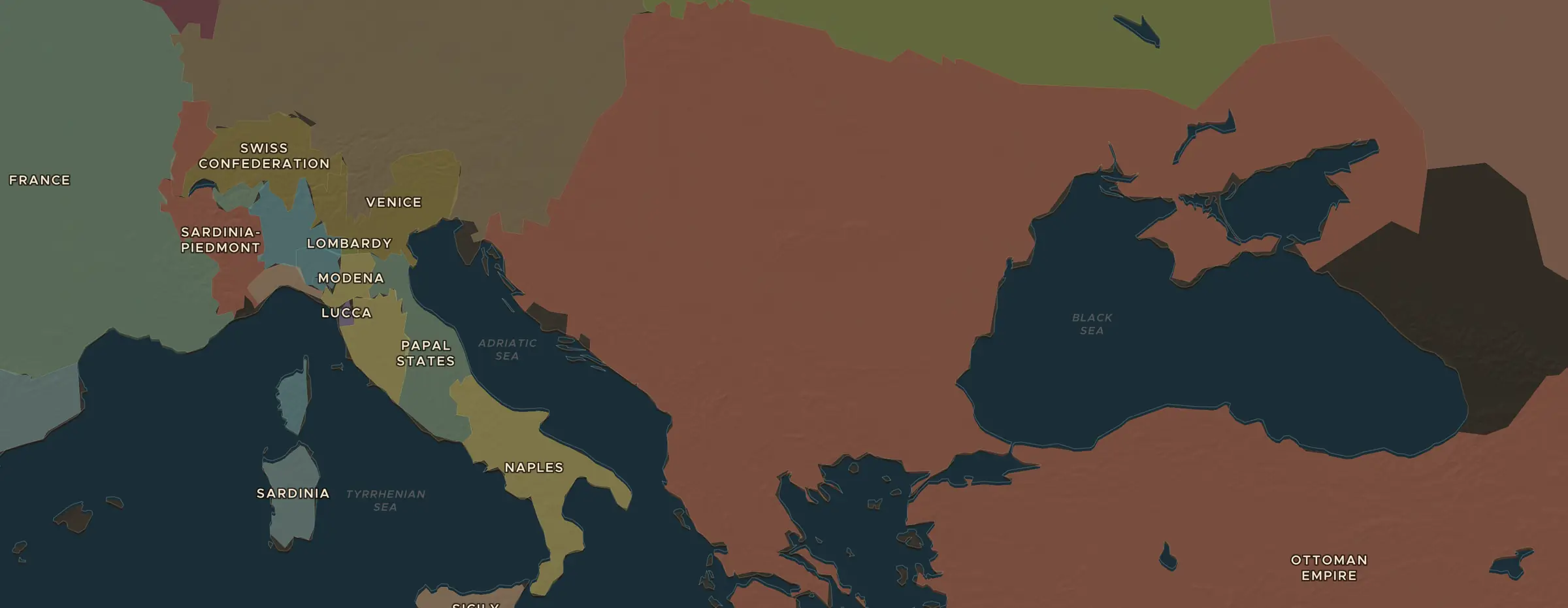 The ChronoAtlas map in AD 1683, with the places this lesson visits