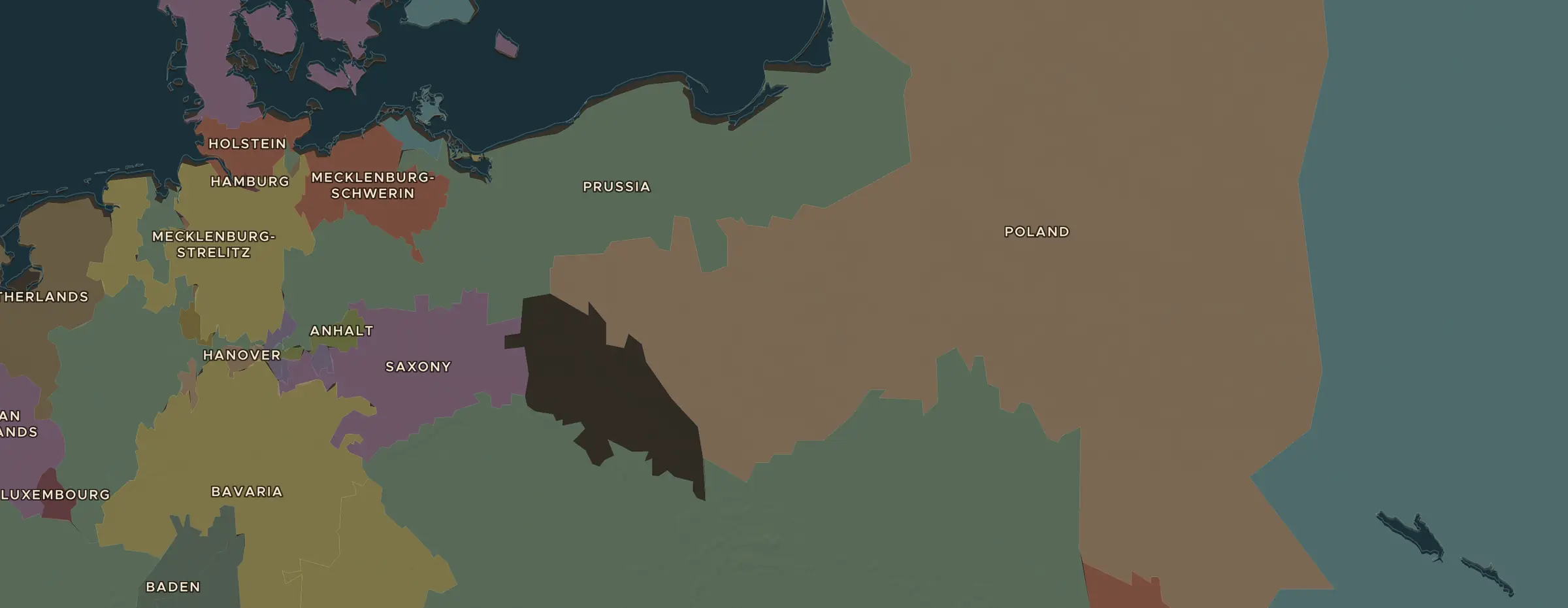 El mapa de ChronoAtlas en 1783 d. C., con los lugares que visita esta lección
