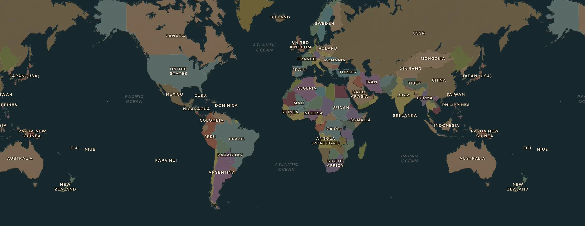 Die ChronoAtlas-Karte im Jahr 1938 n. Chr., mit allen Stationen dieser Stunde