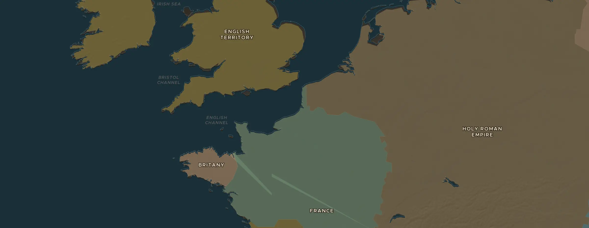De ChronoAtlas-kaart in 1381 n.Chr., met de plekken uit deze les