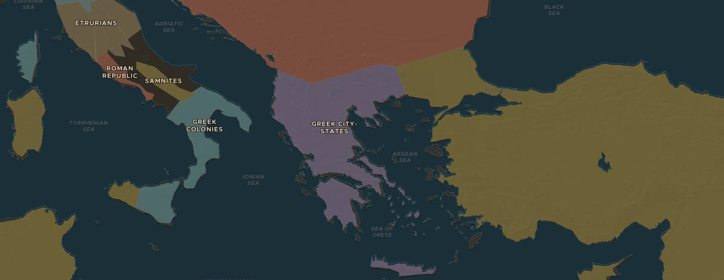De ChronoAtlas-kaart in 338 v.Chr., met de plekken uit deze les