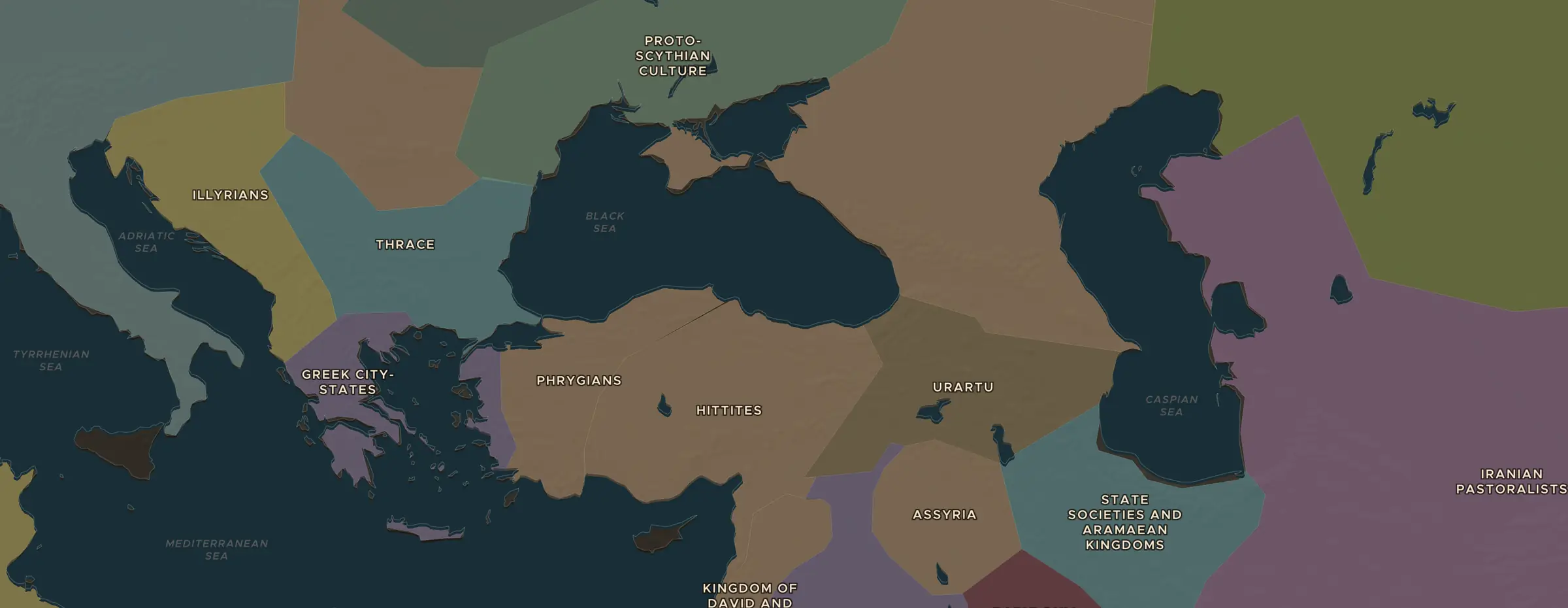 Die ChronoAtlas-Karte im Jahr 700 v. Chr., mit allen Stationen dieser Stunde