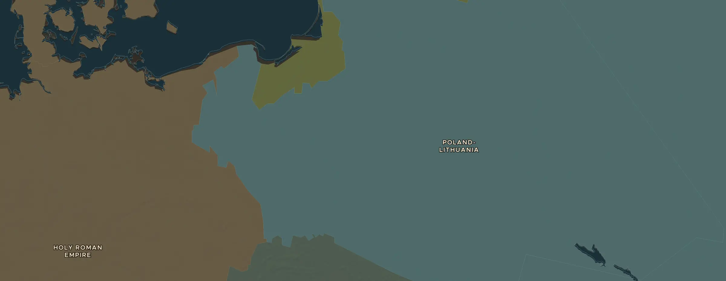 De ChronoAtlas-kaart in 1400 n.Chr., met de plekken uit deze les