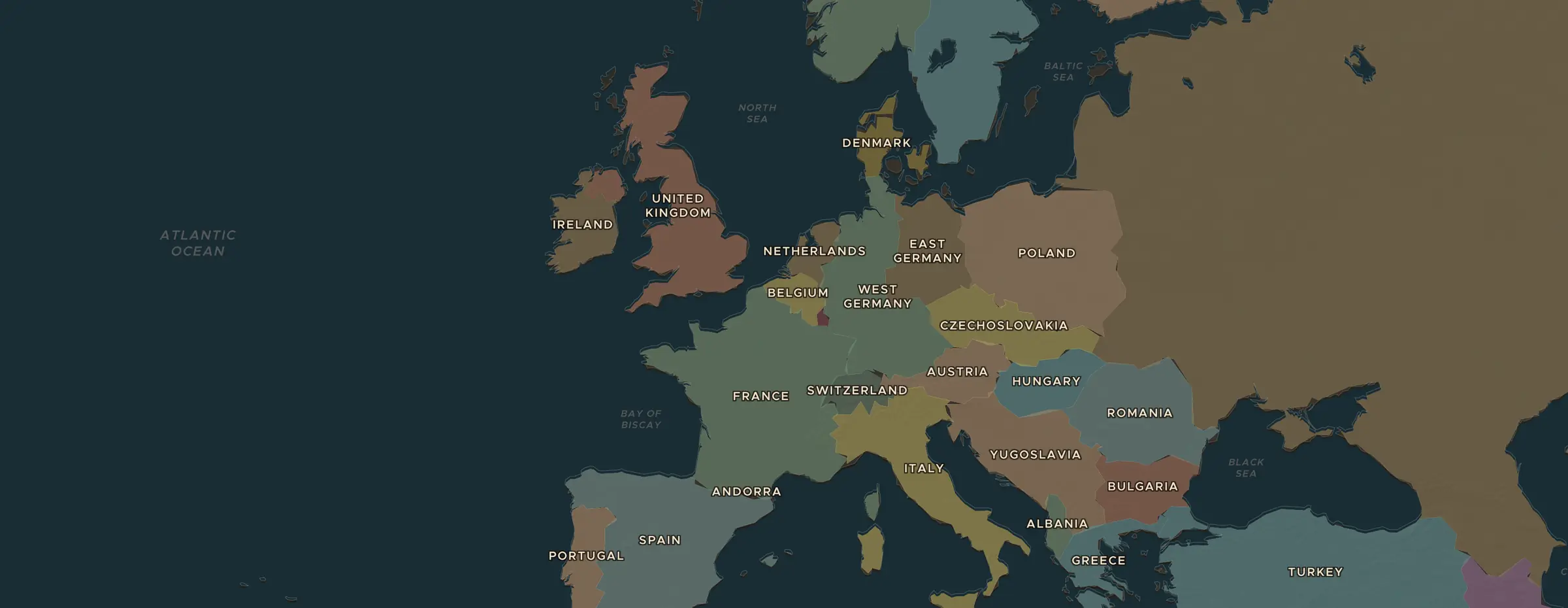 Die ChronoAtlas-Karte im Jahr 1960 n. Chr., mit allen Stationen dieser Stunde