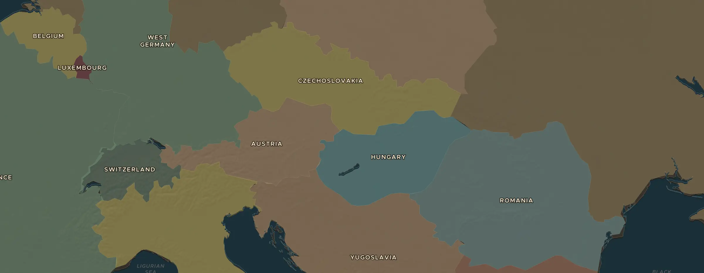 De ChronoAtlas-kaart in 1960 n.Chr., met de plekken uit deze les