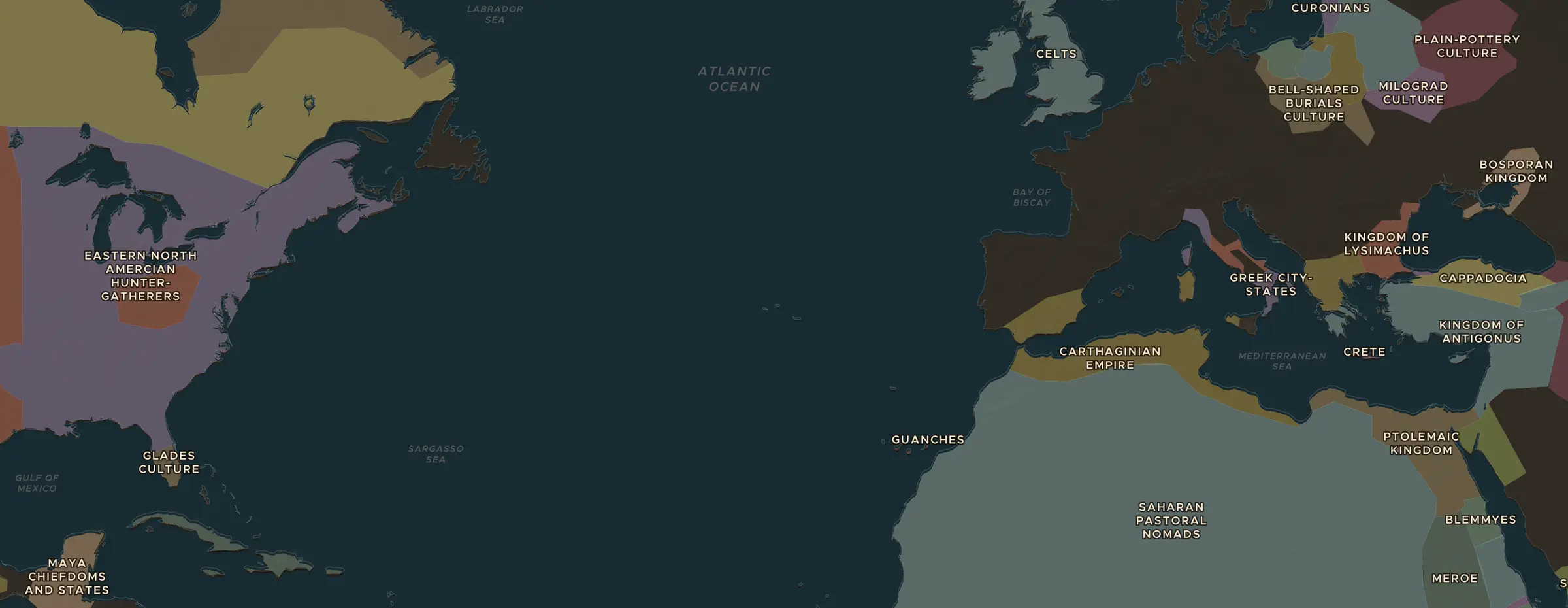 Die ChronoAtlas-Karte im Jahr 300 v. Chr., mit allen Stationen dieser Stunde