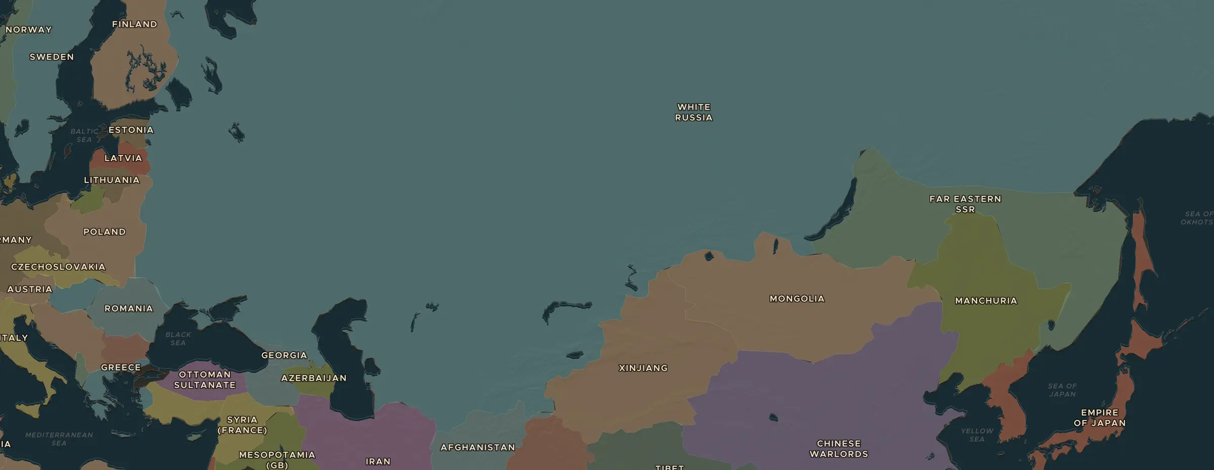 Die ChronoAtlas-Karte im Jahr 1920 n. Chr., mit allen Stationen dieser Stunde