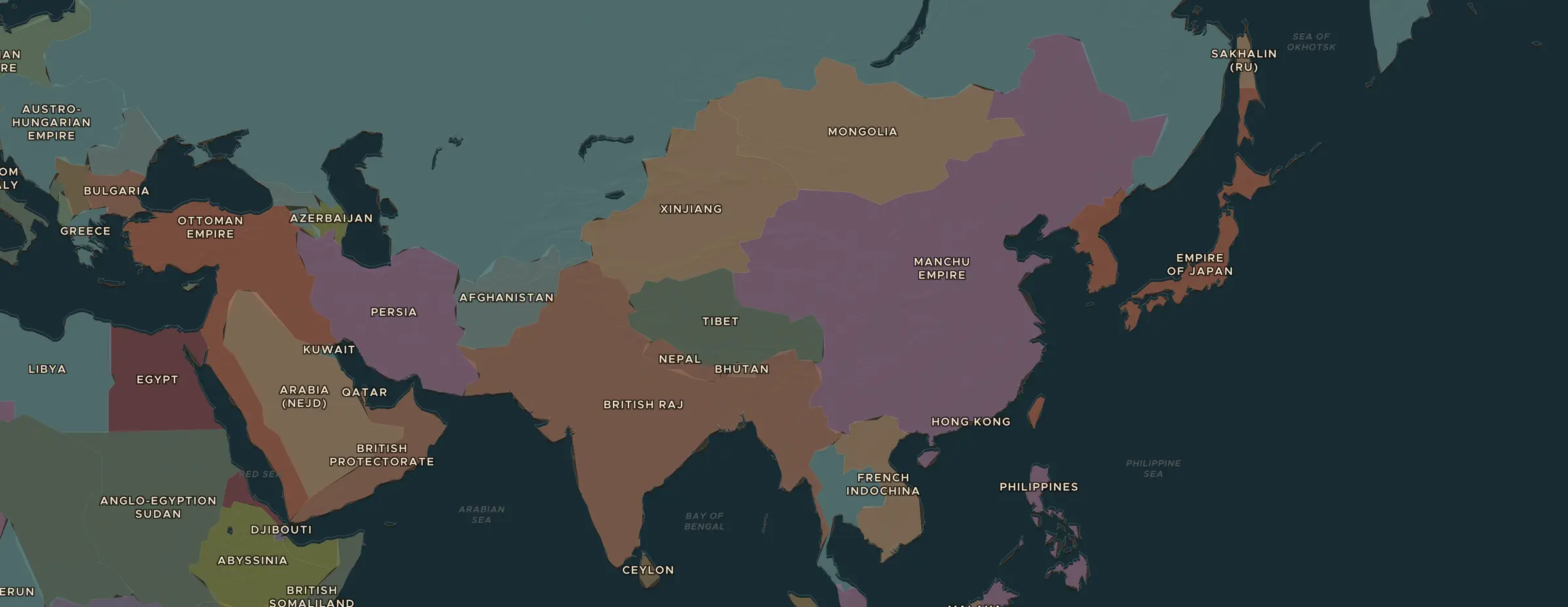 De ChronoAtlas-kaart in 1905 n.Chr., met de plekken uit deze les