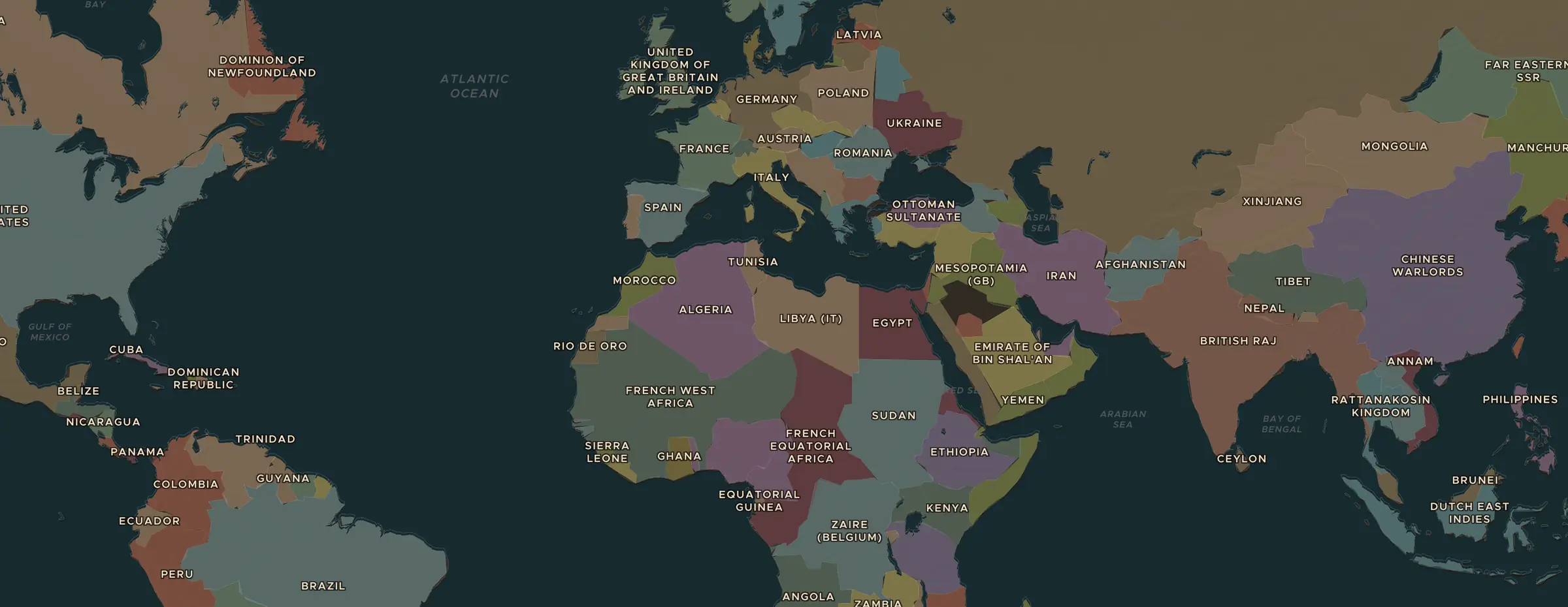 Die ChronoAtlas-Karte im Jahr 1914 n. Chr., mit allen Stationen dieser Stunde