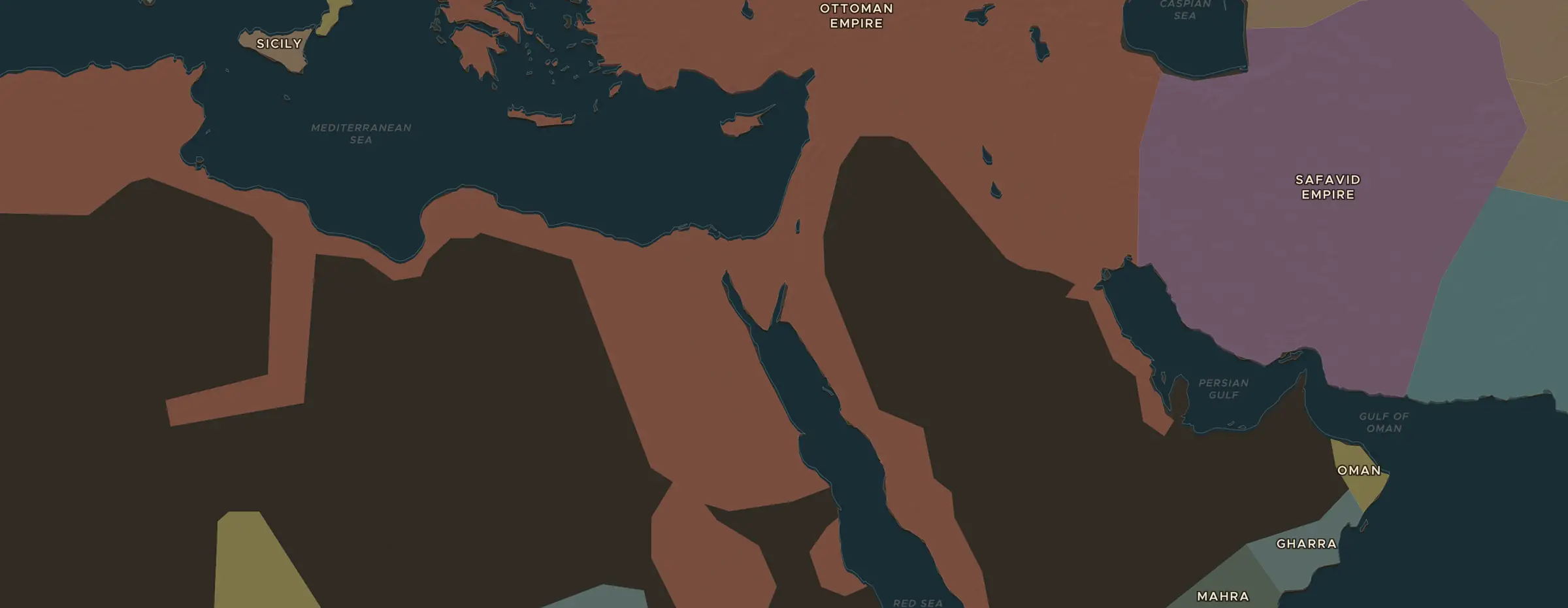 De ChronoAtlas-kaart in 1530 n.Chr., met de plekken uit deze les