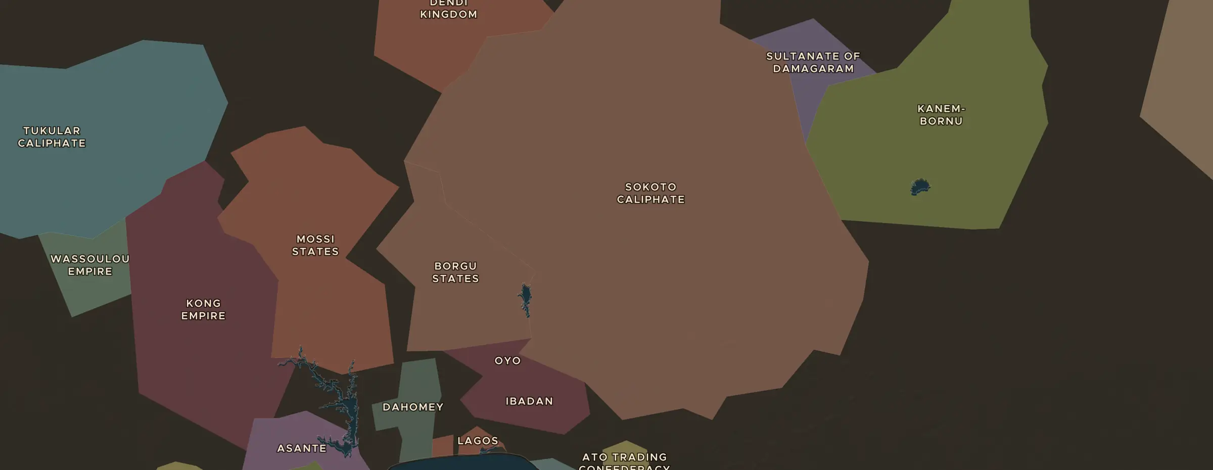 Die ChronoAtlas-Karte im Jahr 1880 n. Chr., mit allen Stationen dieser Stunde