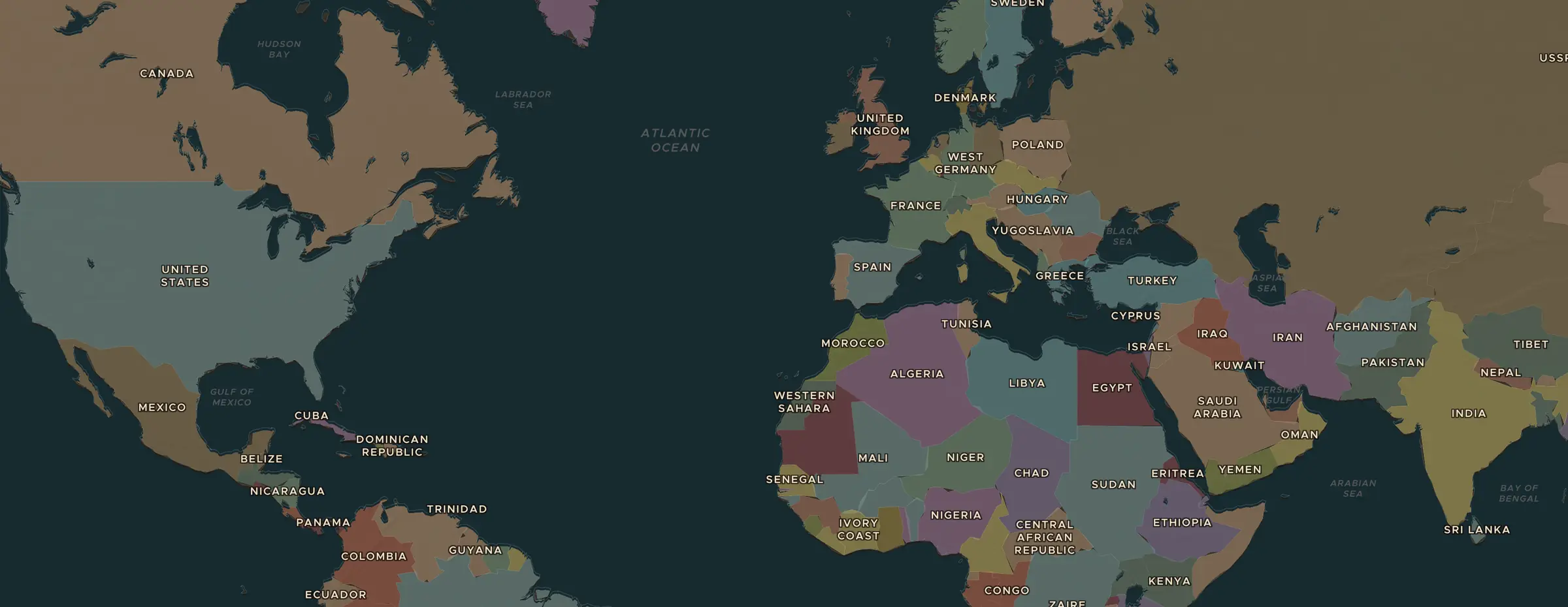 Die ChronoAtlas-Karte im Jahr 1960 n. Chr., mit allen Stationen dieser Stunde