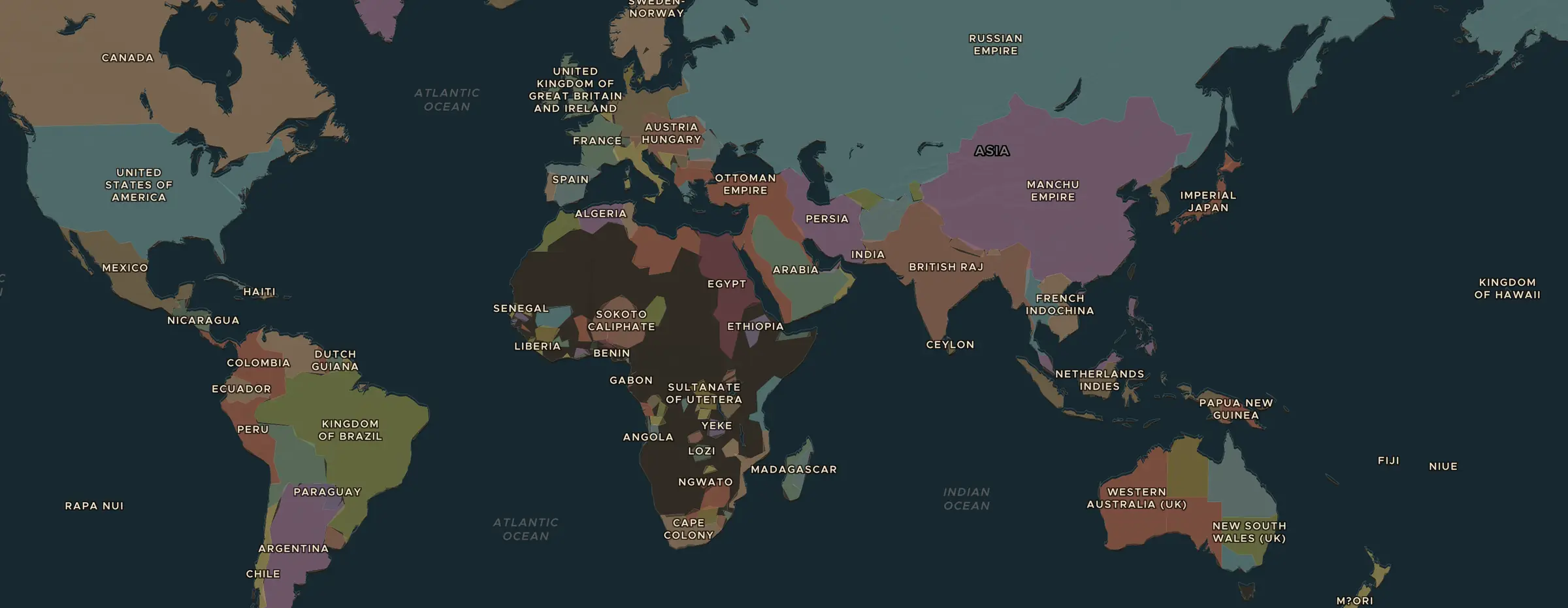 La carte ChronoAtlas en 1898 apr. J.-C., avec les lieux étudiés dans cette séquence