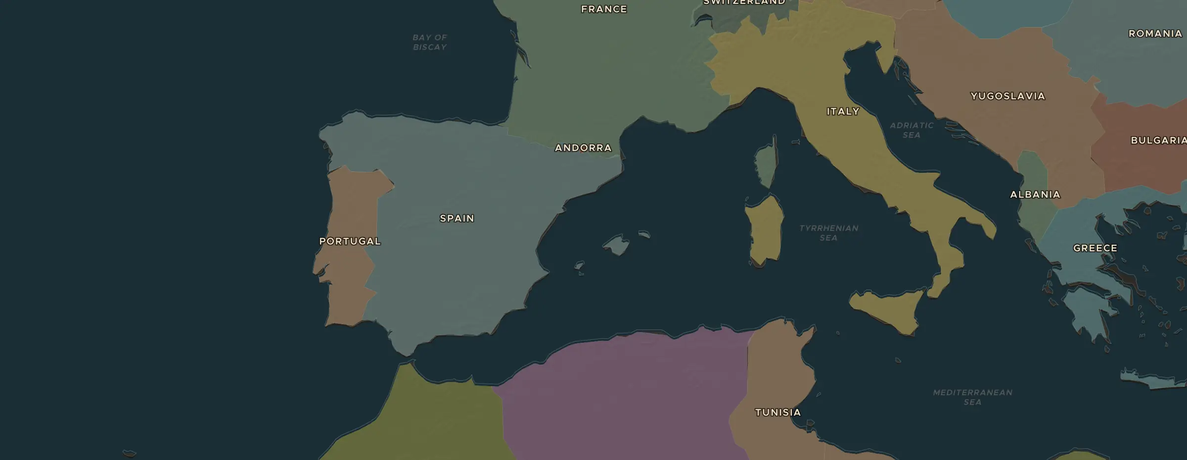 De ChronoAtlas-kaart in 1938 n.Chr., met de plekken uit deze les