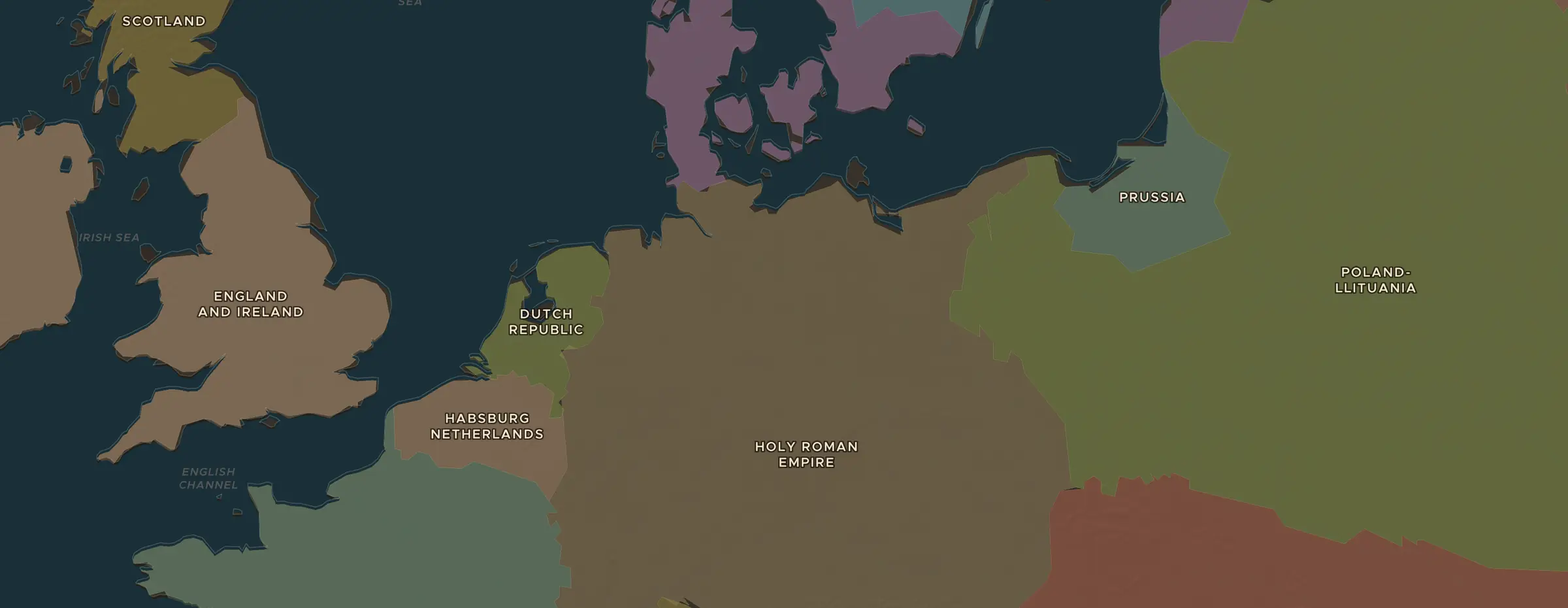 De ChronoAtlas-kaart in 1618 n.Chr., met de plekken uit deze les