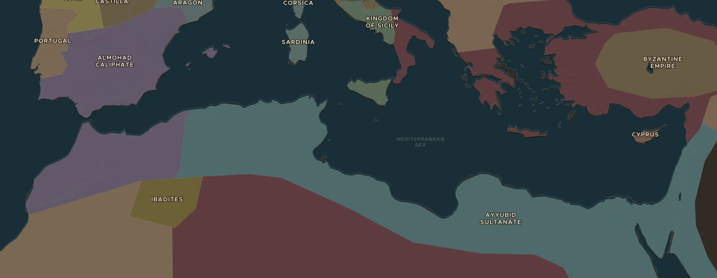 Die ChronoAtlas-Karte im Jahr 1200 n. Chr., mit allen Stationen dieser Stunde