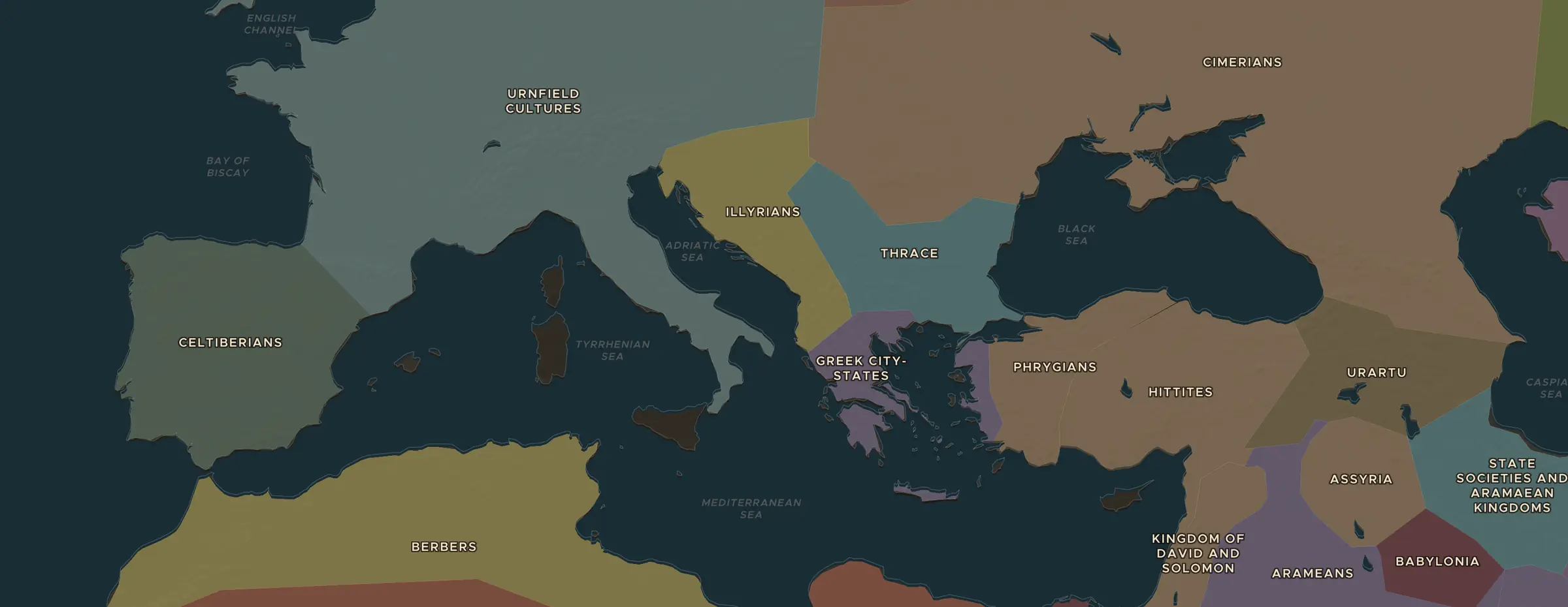 Die ChronoAtlas-Karte im Jahr 1300 v. Chr., mit allen Stationen dieser Stunde
