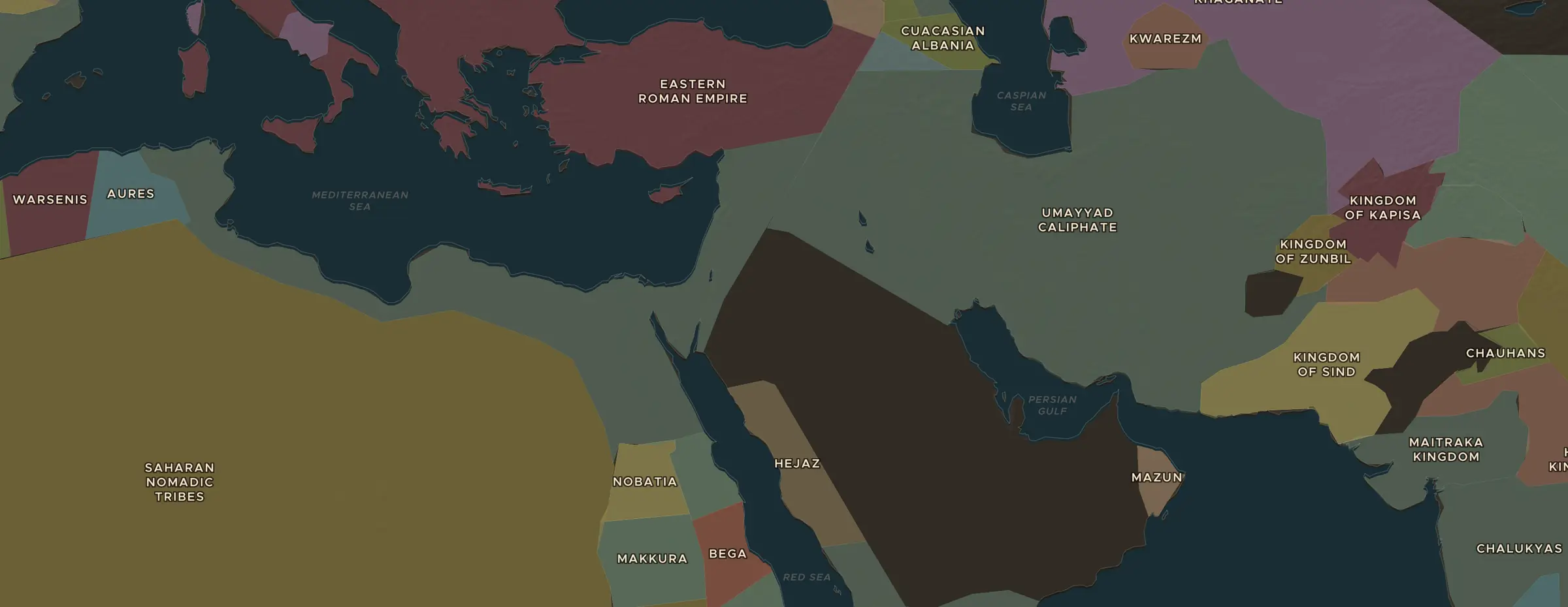 Die ChronoAtlas-Karte im Jahr 715 n. Chr., mit allen Stationen dieser Stunde