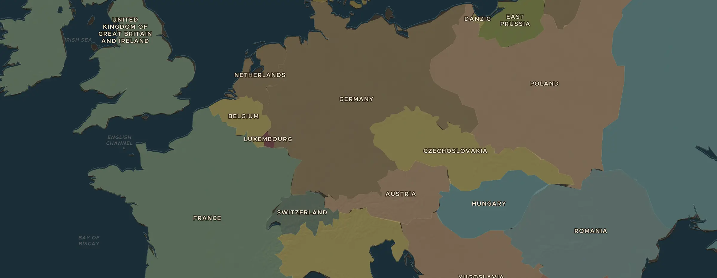 Die ChronoAtlas-Karte im Jahr 1920 n. Chr., mit allen Stationen dieser Stunde