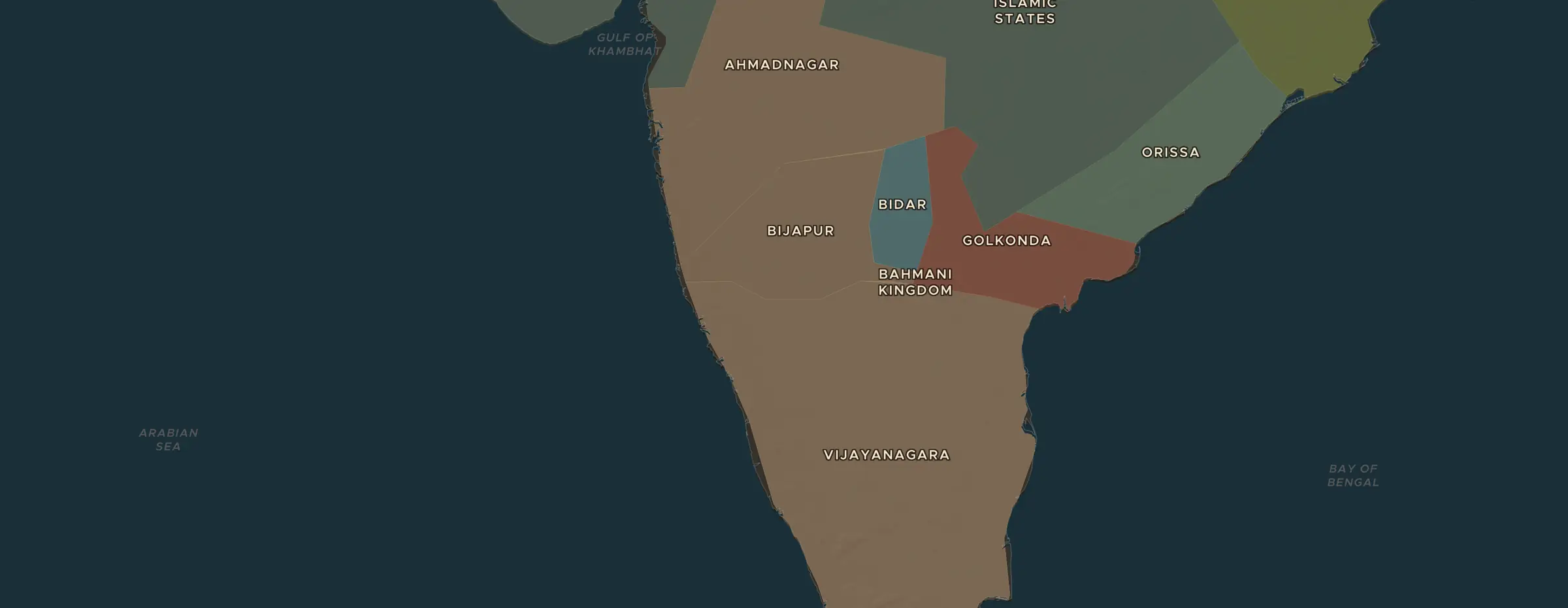 De ChronoAtlas-kaart in 1492 n.Chr., met de plekken uit deze les